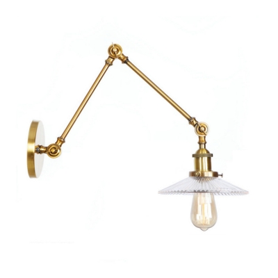 Metallic Swing Arm Sconce Light with Clear Glass Shade Vintage 1 Light Lighting Fixture in Brass