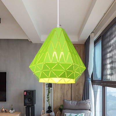 Modernism Diamond Suspended Lamp Metal 1 Light Pendant Light in Green for Sitting Room