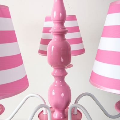 Pink Strips Design Ceiling Pendant Light American Retro Fabric 3/5 Lights Chandelier for Girls Room