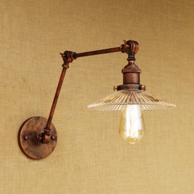 Rotatable 1 Bulb Scalloped Wall Lamp Industrial Ribbed Glass Shade Wall Mount Light in Rust