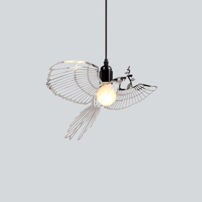 Silver Open Bulb Suspended Light Modern Design Metal 1 Head Pendant Lamp with Bird Decoration