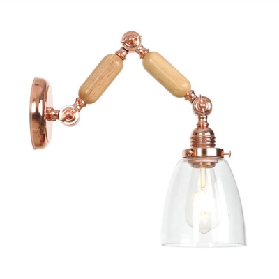 Simplicity Cup Shape Wall Lamp Adjustable Clear Glass Single Head Wall Light Fixture in Rose Gold