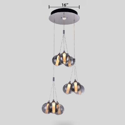 Stainless Cluster Hanging Lamp Contemporary 9 Light Decorative Glass Sphere Drop Light