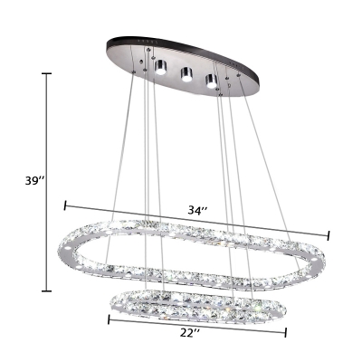 2 Tier Crystal Ellipse Suspended Light Contemporary LED Hanging Chandelier in Warm/White