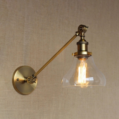 Glass Shade Gourd Wall Light Vintage Adjustable Single Head Wall Mount Light in Aged Brass