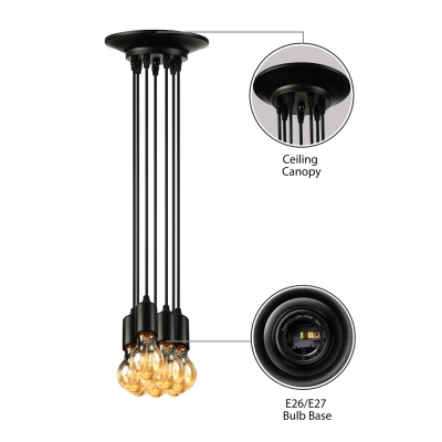 7-Light Edison Bulb LED Multi Light Pendant in Black for Dining Room Kitchen Bar Counter