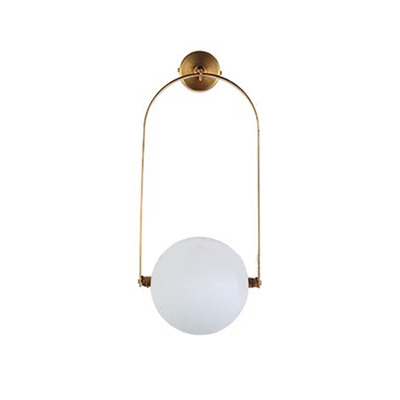 Arched Wall Lighting Minimalist White Glass Single Light Wall Mount Fixture in Brass for Bedside
