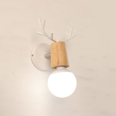 Black/White Antler Sconce Light Nordic Style Wood Single Head Wall Mount Light for Children Room