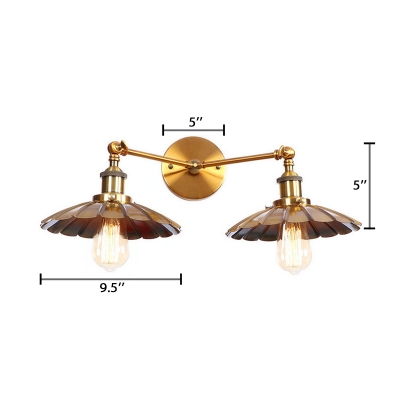 Brass Finish Scallop Shade Wall Lamp Industrial Retro Style Iron 2 Heads Wall Light