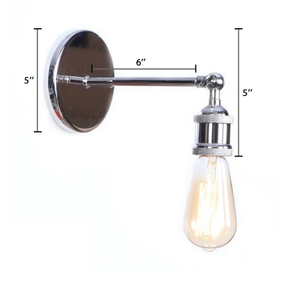 Chrome Finish Open Bulb Wall Lamp Industrial Iron Single Light Wall Light Fixture for Staircase