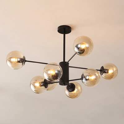 Cognac Glass Ball Shade Chandelier Modern Chic 8 Light Pendant Light for Living Room