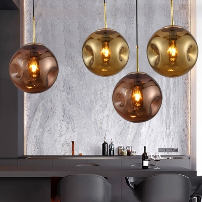Contemporary Globe LED Suspended Lamp Glass Single Light Hanging Lamp in Brass Finish