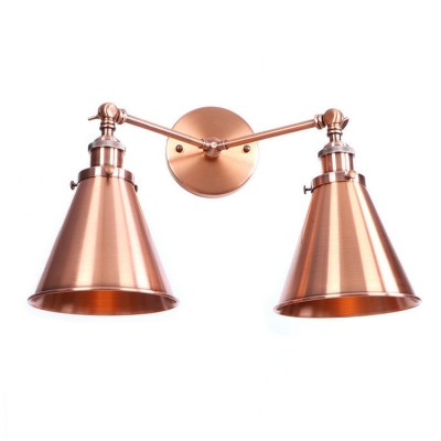 Copper Finish Horn Wall Light Vintage Retro Style Metal 2 Heads Wall Mount Light for Porch