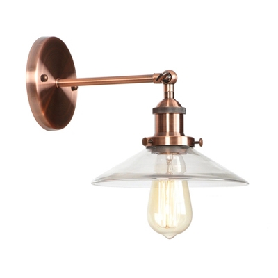 Copper Flared Shade Sconce Light with Glass Shade Vintage 1 Bulb Wall Mount Fixture for Corridor