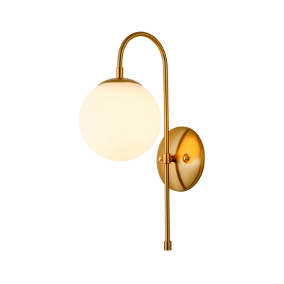 Curved Arm Wall Lamp Designers Style Milky Glass Single Light Accent Wall Sconce in Gold