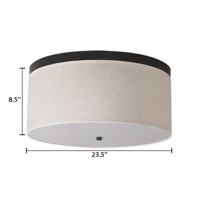 Fabric Drum Flush Light Minimalist 3 Heads LED Flush Mount Light in Beige for Sitting Room