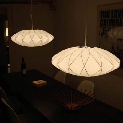 Fabric Saucer Lighting Fixture Minimalist 1 Bulb Accent Ceiling Pendant Lamp for Coffee Shop