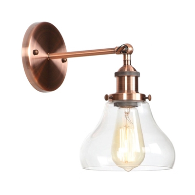 Gourd Sconce Lighting with Glass Shade Vintage Loft Style Single Light Wall Mount Light in Copper