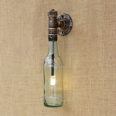 Industrial Wall Sconce Hallway Diner Coffee Shop with Creative LED Wine Bottle Glass Shade in Antique Bronze/Black/Brown/Sliver Pipe Socket