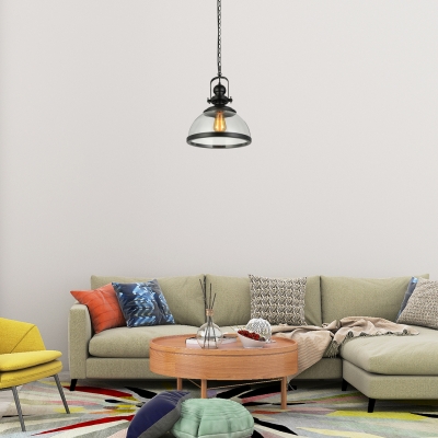 Loft Style Bowl Hanging Lamp with Glass Shade Single Head Ceiling Pendant Light in Black Finish
