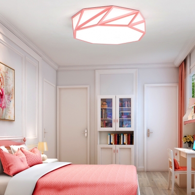 Macaron Geometric LED Flush Light Bedroom Hallway Metal Decorative Ceiling Light in Pink/Yellow