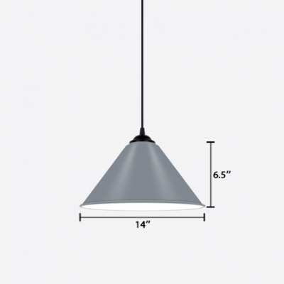 Metallic Cone Pendant Lamp Modernism 1 Head Accent Drop Light in Gray for Dining Room
