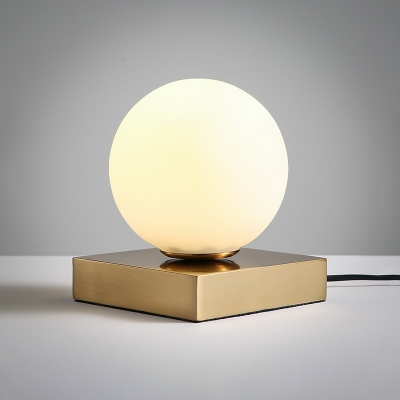 Milky Glass Ball Table Lamp Modern Fashion 1 Head Desk Lamp with Rectangle Metal Base