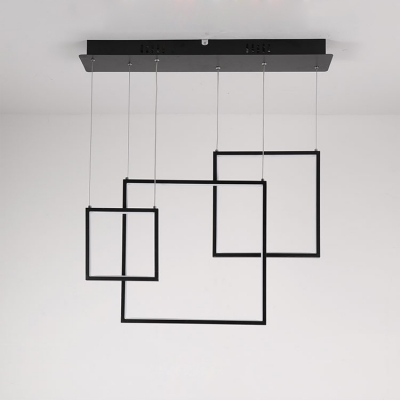 Modern Chic Square Suspension Light Metal 3 Light LED Pendant Lamp for Sitting Room
