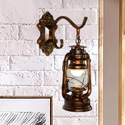 Nautical Style Lantern Wall Lighting Wrought Iron Single Head Wall Light Sconce in Antique Copper