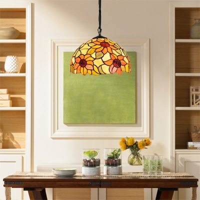 Pendant Light with Sunflower Pattern, Tiffany Vintage 12