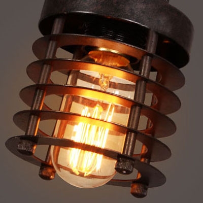Retro Bronze Finished LED Mini Pendant with Outer Cage