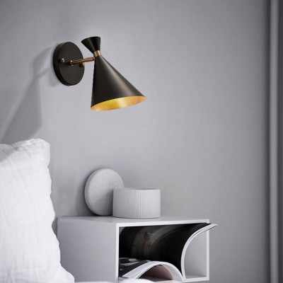 Rotatable 1 Light Cone Wall Light Fixture Minimalist Metal LED Wall Sconce in Black for Bedside