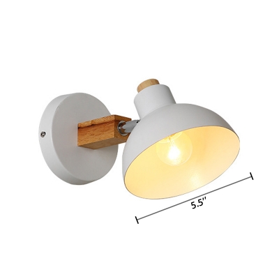 Rotatable 1 Light Dome Wall Lamp with Metal Shade Nordic Style Lighting Fixture in White