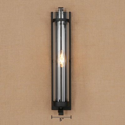 Single Light Candle Wall Lamp with Tube Glass Shade Loft Style Vintage Wall Lighting in Black Finish