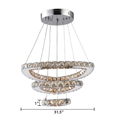 Third Gear Triangle Chandelier Light with Crystal Decoration Contemporary LED Hanging Lamp