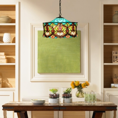 Tiffany Chandelier Baroque with Colorful Stained Glass