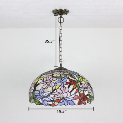 Various Flowers Tiffany 2-Light Ceiling Light with Dome Glass Shade in Colorful Finish, 20-Inch Wide