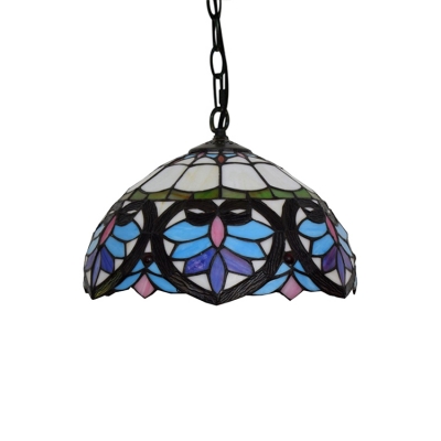 Victorian Style Tiffany Colorful Glass Pendant Light with Dome Shaped Shade, 8