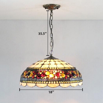 Vintage Style Two Light Pendant Light with Tiffany Multi-Colored Dome Glass Shade, 18