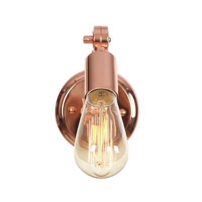 1 Light Open Bulb Wall Lamp Vintage Adjustable Wooden Wall Mount Fixture in Rose Gold