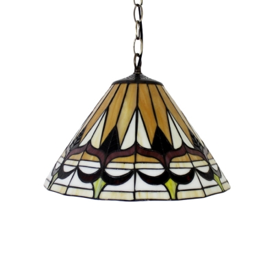 12/14-Inch Wide Conical Shade Ceiling Fixture with Tiffany Vintage Art Glass in Multicolor Finish