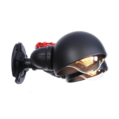 2 Lights Armed Wall Lamp with Metal Dome Shade Retro Style Sconce Light in Black Finish