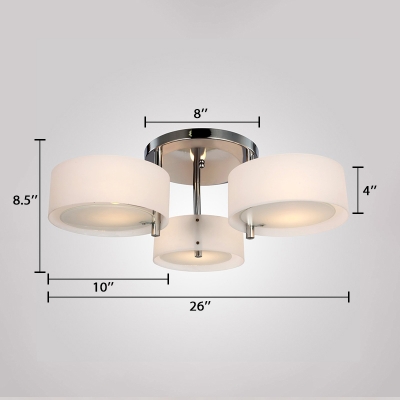 3 Heads Drum Ceiling Light Concise Modern Acrylic Semi Flush Mount Lighting for Sitting Room