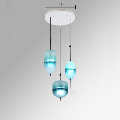 3 Light Drop Cluster Pendant Light Modernism Faded Glass Suspension Lamp with Round Canopy