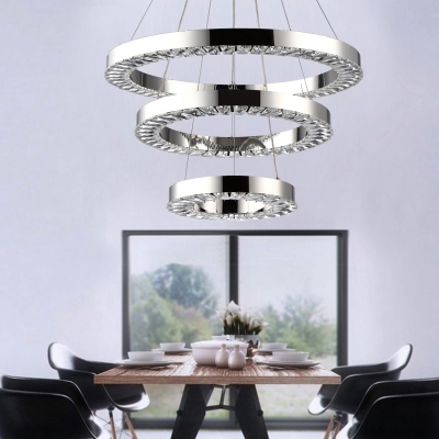 3 Tiers Circle Hanging Light Contemporary Crystal Decorative LED Suspended Light in Chrome