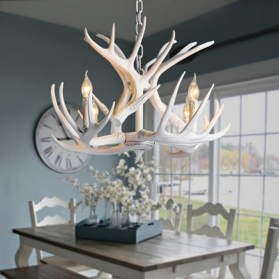 4 Light Antler Hanging Light Lodge Designers Style Resin Suspension Light for Living Room