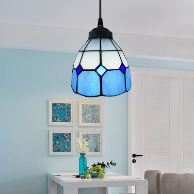 5.5 Inch Width Tiffany Style Polygon Shape Shade Mini Pendant Light