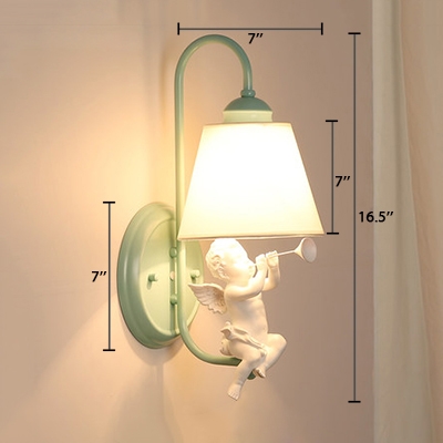 Angel Baby Wall Lamp with Cone Fabric Shade Nordic Style 1 Light Wall Light Fixture in Green