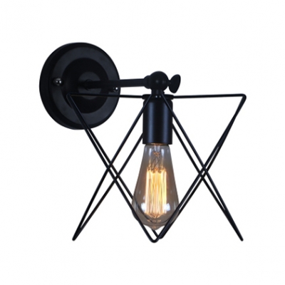Black Finish Open Bulb Wall Light with Star Wire Cage Retro Style Metallic 1 Head Sconce Light