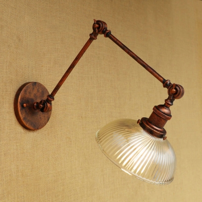 Bowl Shade Sconce Light with Adjustable Arm Retro Style Swirl Glass 1 Bulb Wall Lamp in Rust
